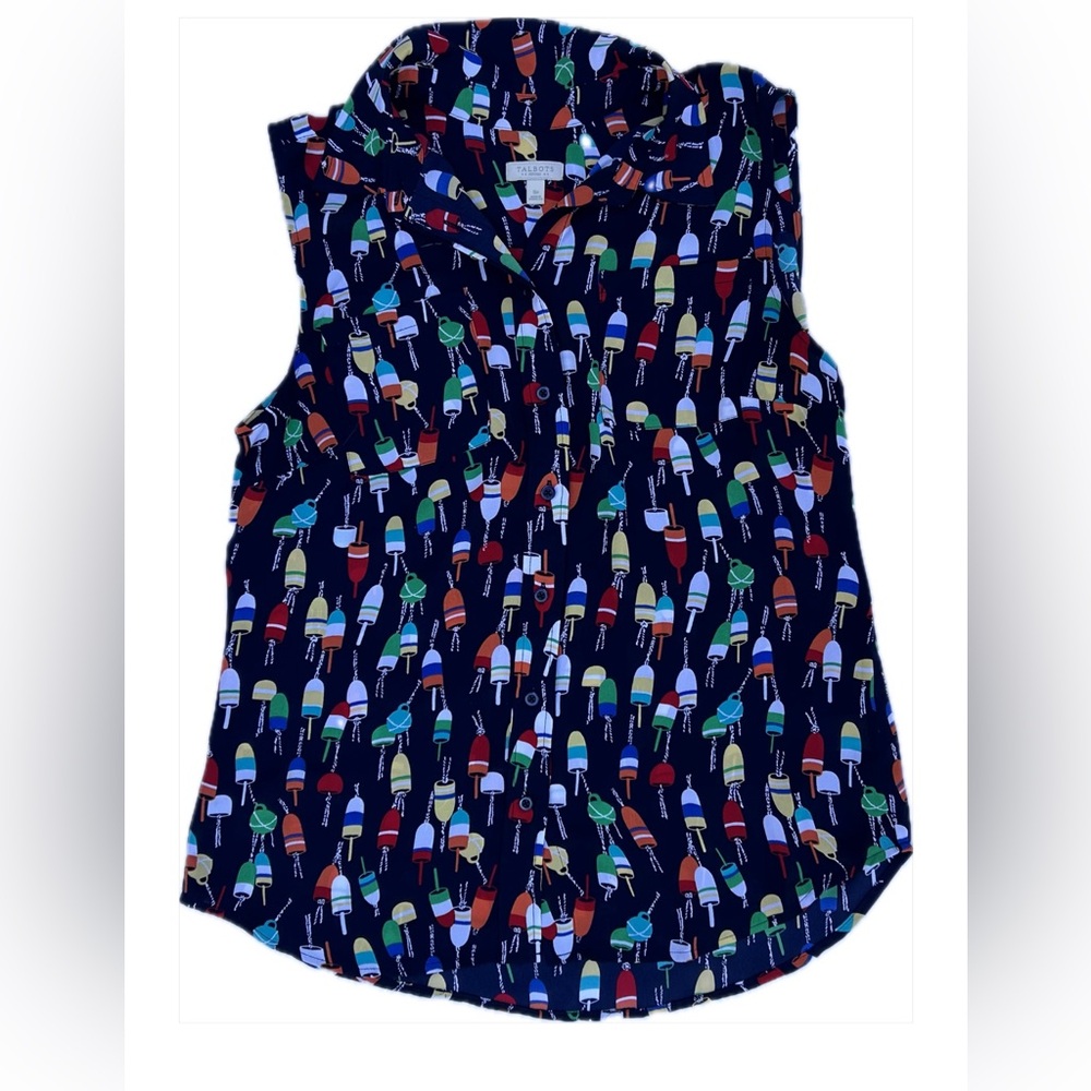 Talbots Nautical Themed Sleeveless Blouse Size Small Petite